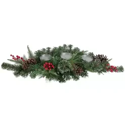 New Kirklands Home Pine and Berry Pillar Candle Centerpiece Green