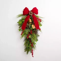 Outlet Kirklands Home Pinecone and Red Berry Bells Teardrop Swag