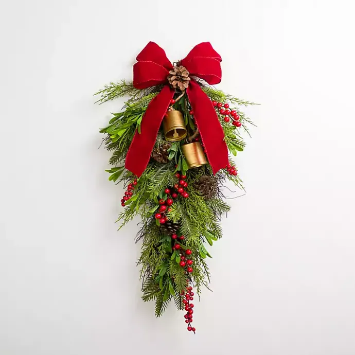 Outlet Kirklands Home Pinecone and Red Berry Bells Teardrop Swag
