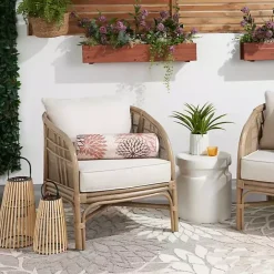 Sale Kirklands Home and Beige Floral Outdoor Bolster Pillow Pink