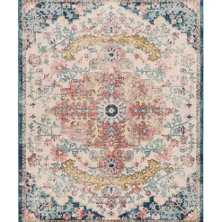 Discount Kirklands Home Pink and Blue Traditional Medallion Area Rug, 8x12