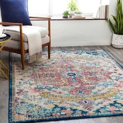 Discount Kirklands Home Pink and Blue Traditional Medallion Area Rug, 8x12