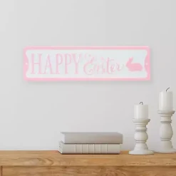 Kirklands Home Pink and White Metal Happy Easter Wall Plaque