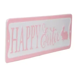 Kirklands Home Pink and White Metal Happy Easter Wall Plaque