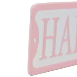 Kirklands Home Pink and White Metal Happy Easter Wall Plaque