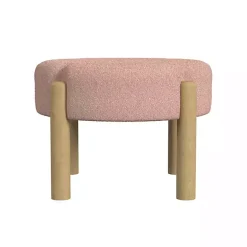 Best Kirklands Home Boucle Natural Wood Ottoman Pink
