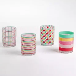 Online Kirklands Home Pink Checkered Drinking Glasses, Set of 4