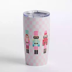 Sale Kirklands Home Pink Checkered Nutcracker Christmas Tumbler