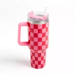 Discount Kirklands Home Checkered Otto 40 oz. Insulated Tumbler Pink