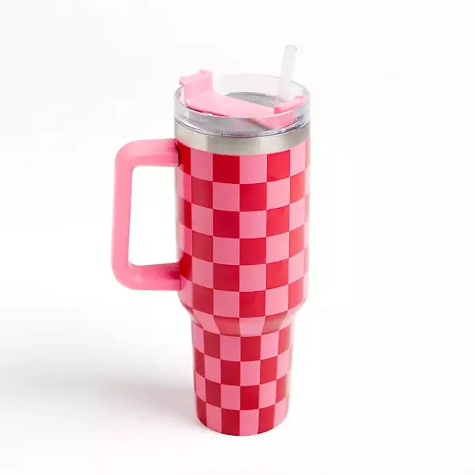 Discount Kirklands Home Checkered Otto 40 oz. Insulated Tumbler Pink