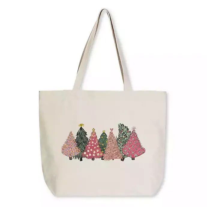 Clearance Kirklands Home Pink Christmas Trees Canvas Tote Bag