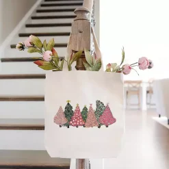 Clearance Kirklands Home Pink Christmas Trees Canvas Tote Bag