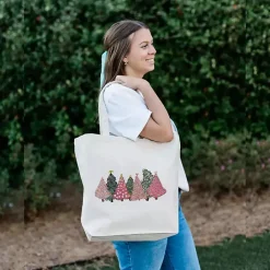 Clearance Kirklands Home Pink Christmas Trees Canvas Tote Bag