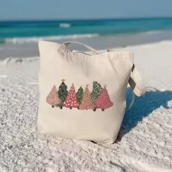 Clearance Kirklands Home Pink Christmas Trees Canvas Tote Bag