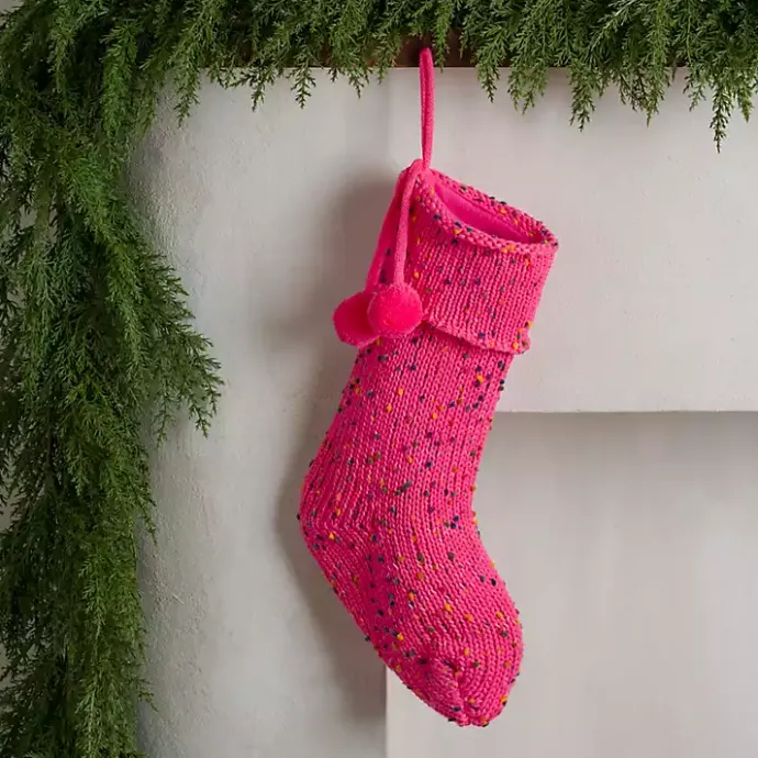 Discount Kirklands Home Confetti Knit Christmas Stocking Pink