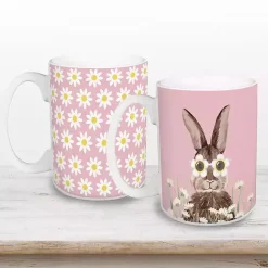 Outlet Kirklands Home Pink Daisy Sunny Bunny Mugs, Set of 2
