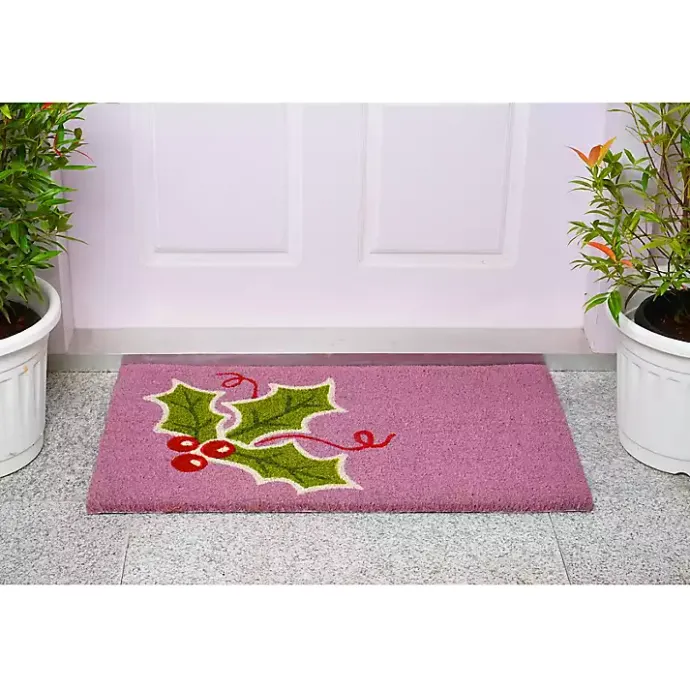 New Kirklands Home Pink Holly Sprig Doormat