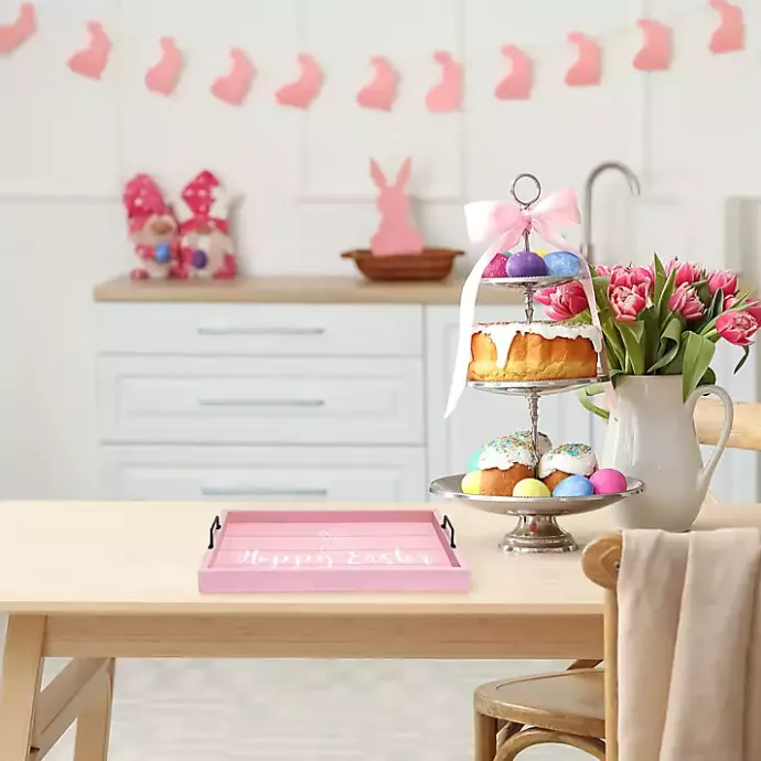 Best Kirklands Home Hoppy Easter Wood Tray Pink