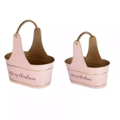 Discount Kirklands Home Iron Merry Christmas Baskets, Set of 2 Pink