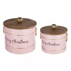 Hot Kirklands Home Iron Merry Christmas Lidded Baskets, Set of 2 Pink