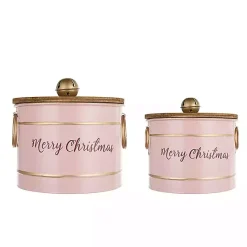 Hot Kirklands Home Iron Merry Christmas Lidded Baskets, Set of 2 Pink