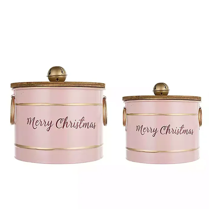 Hot Kirklands Home Iron Merry Christmas Lidded Baskets, Set of 2 Pink
