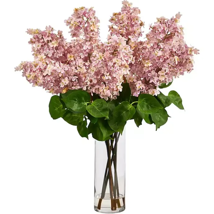 Outlet Kirklands Home Lilac Arrangement in Glass Vase Pink