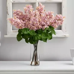 Outlet Kirklands Home Lilac Arrangement in Glass Vase Pink