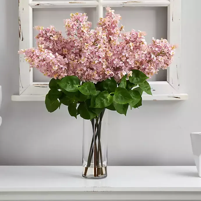 Outlet Kirklands Home Lilac Arrangement in Glass Vase Pink