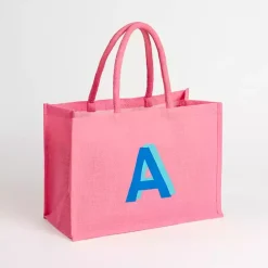 New Kirklands Home Monogram A Jute Tote Bag Pink