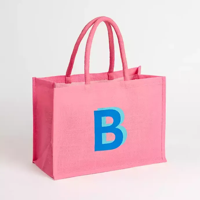 Clearance Kirklands Home Monogram B Jute Tote Bag Pink