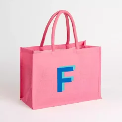Sale Kirklands Home Monogram F Jute Tote Bag Pink