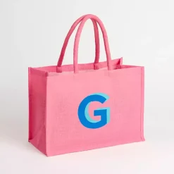 Outlet Kirklands Home Monogram G Jute Tote Bag Pink