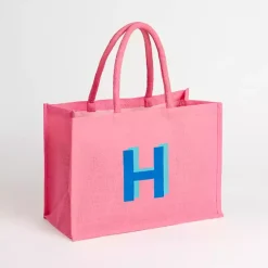 Online Kirklands Home Monogram H Jute Tote Bag Pink