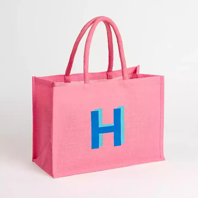 Online Kirklands Home Monogram H Jute Tote Bag Pink