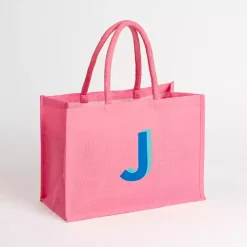 Outlet Kirklands Home Monogram J Jute Tote Bag Pink