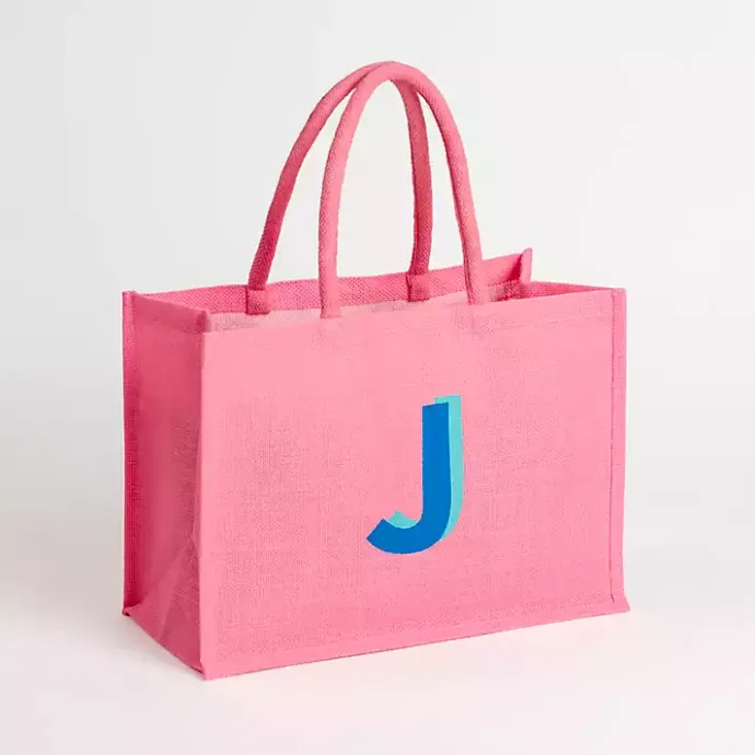 Outlet Kirklands Home Monogram J Jute Tote Bag Pink