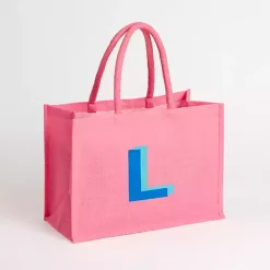 Discount Kirklands Home Monogram L Jute Tote Bag Pink