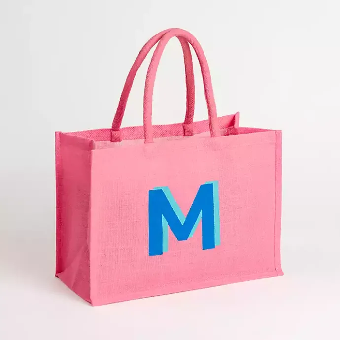 Sale Kirklands Home Monogram M Jute Tote Bag Pink