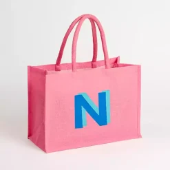 Clearance Kirklands Home Monogram N Jute Tote Bag Pink