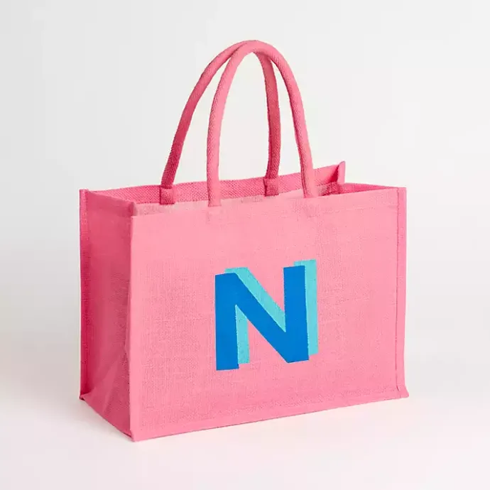 Clearance Kirklands Home Monogram N Jute Tote Bag Pink