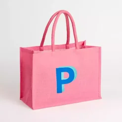 Online Kirklands Home Monogram P Jute Tote Bag Pink