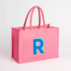 Outlet Kirklands Home Monogram R Jute Tote Bag Pink