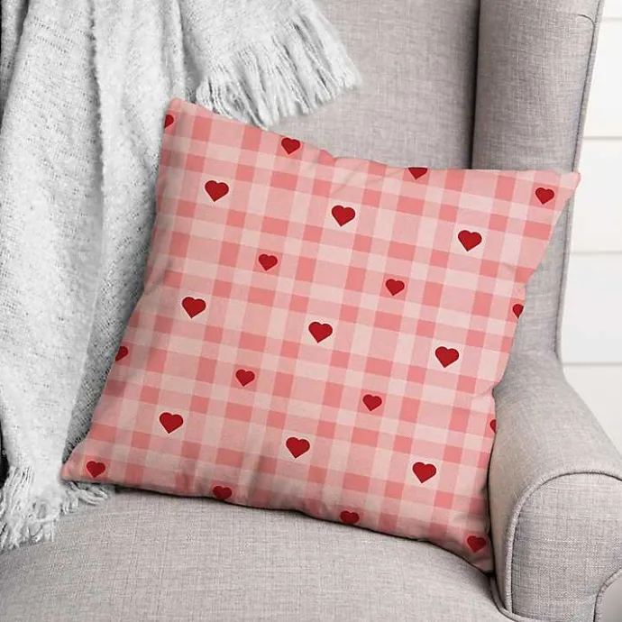 Clearance Kirklands Home Plaid Hearts Throw Pillow Pink