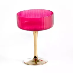 Sale Kirklands Home Pink Ripple Gold Base Coupe Wine Glass