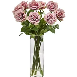 Kirklands Home Roses in Cylinder Vase Floral Arrangement Pink