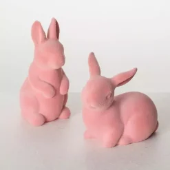 Best Kirklands Home Velveteen Ceramic Bunnies, Set of 2 Pink
