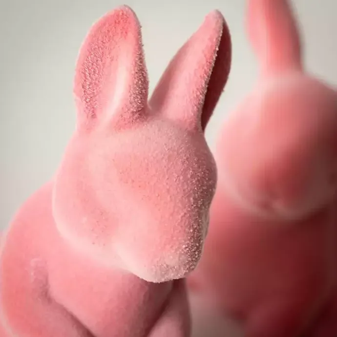Best Kirklands Home Velveteen Ceramic Bunnies, Set of 2 Pink