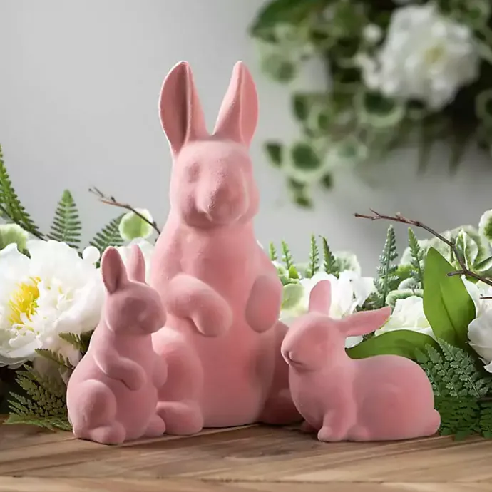 Best Kirklands Home Velveteen Ceramic Bunnies, Set of 2 Pink