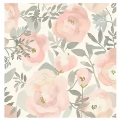 Outlet Kirklands Home Watercolor Roses Peel & Stick Wallpaper Pink